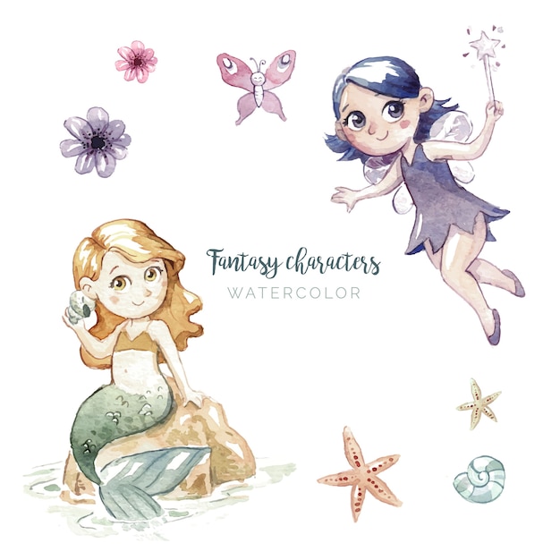 ファンタジーキャラクターの水彩画