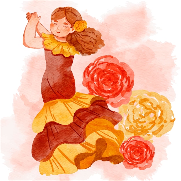 Акварельная иллюстрация женщины фламенко
