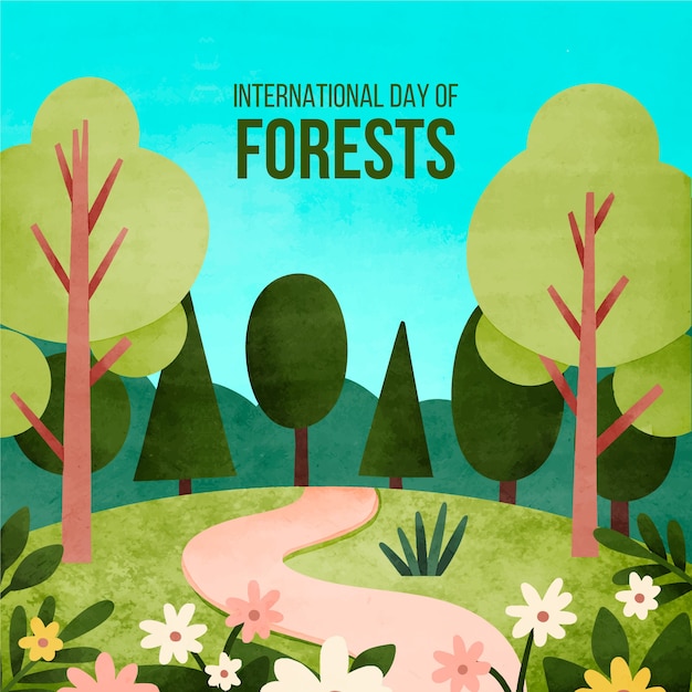 無料ベクター 国際森林デー祝賀のための水彩画