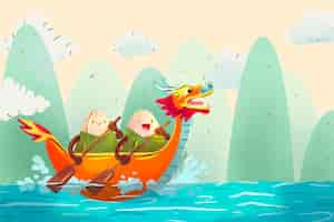 Бесплатное векторное изображение Акварельная иллюстрация к празднованию исламского китайского фестиваля лодок-драконов