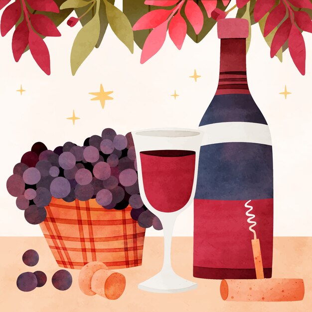 Illustrazione dell'acquerello per la celebrazione del festival del vino francese Beaujolais Nouveau