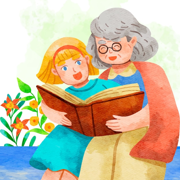 Free vector watercolor illustration for grandparents day celebration