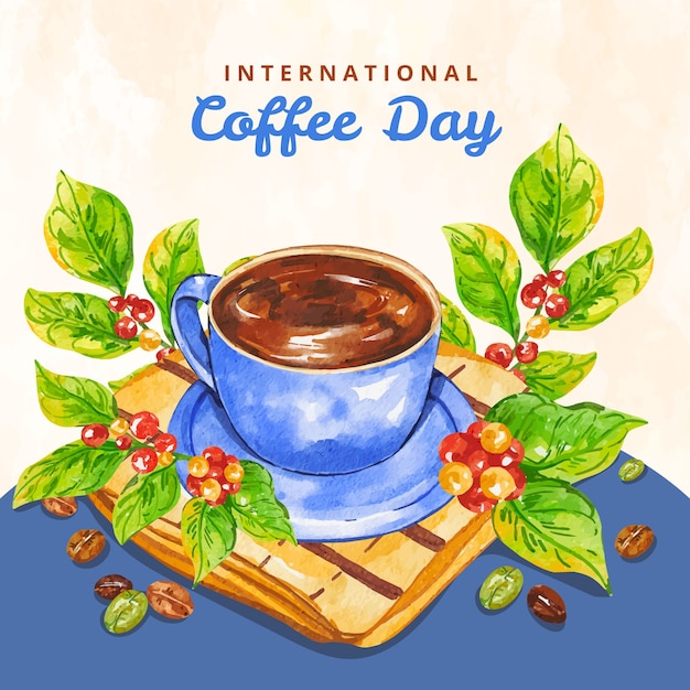 Vettore gratuito illustrazione ad acquerello per la celebrazione della giornata internazionale del caffè