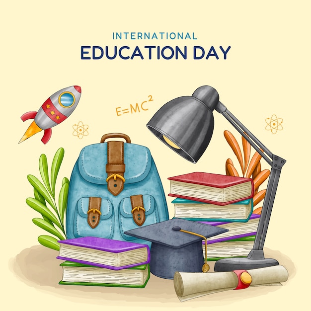 Free vector watercolor illustration for international day of education celebration