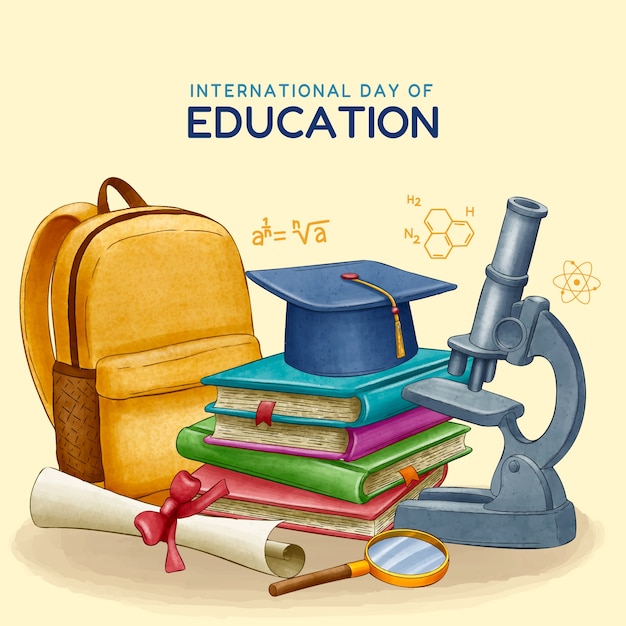 Free vector watercolor illustration for international day of education celebration