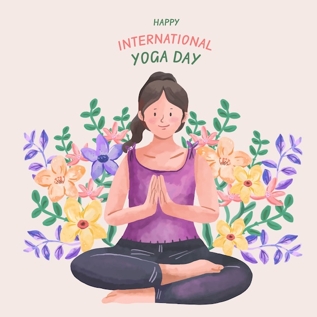 Vettore gratuito illustrazione dell'acquerello per la celebrazione della giornata internazionale dello yoga