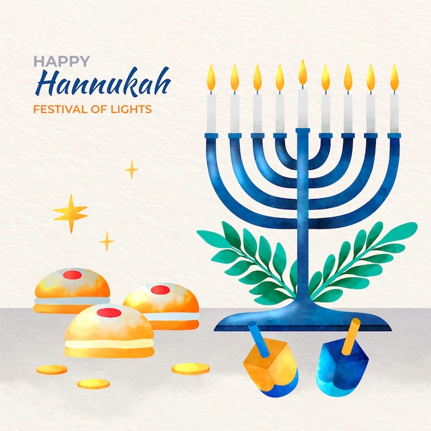 Illustrazione dell'acquerello per la festa ebraica di Hanukkah