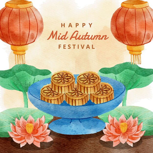 Free vector watercolor illustration for mid-autumn festival celebration