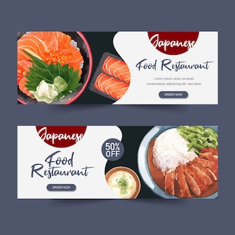 Illustrazione dell'acquerello con sushi a tema creativo per banner, pubblicità e depliant.