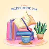 Free vector watercolor illustration for world book day celebration