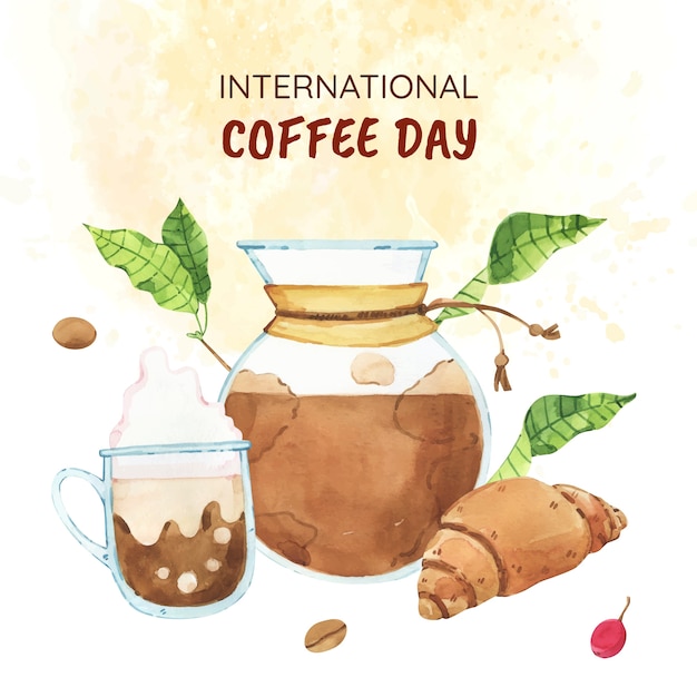 Watercolor illustration for world coffee day celebration