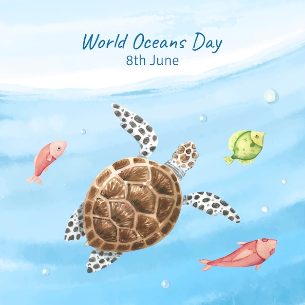 Watercolor World Oceans Day Celebration Illustration