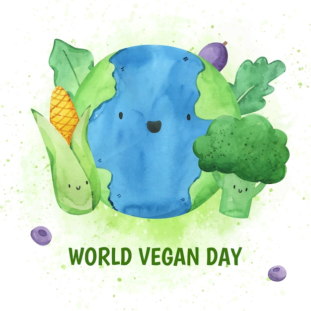 Vettore gratuito illustrazione ad acquerello per la celebrazione della giornata mondiale vegana