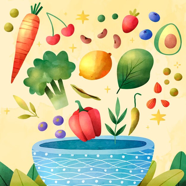 세계 채식주의의 날 축하를 위한 수채화 그림
