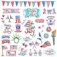 Free vector watercolor independence day elements