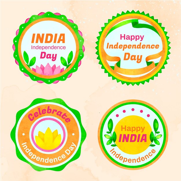 수채화 인도 독립 기념일 레이블 컬렉션