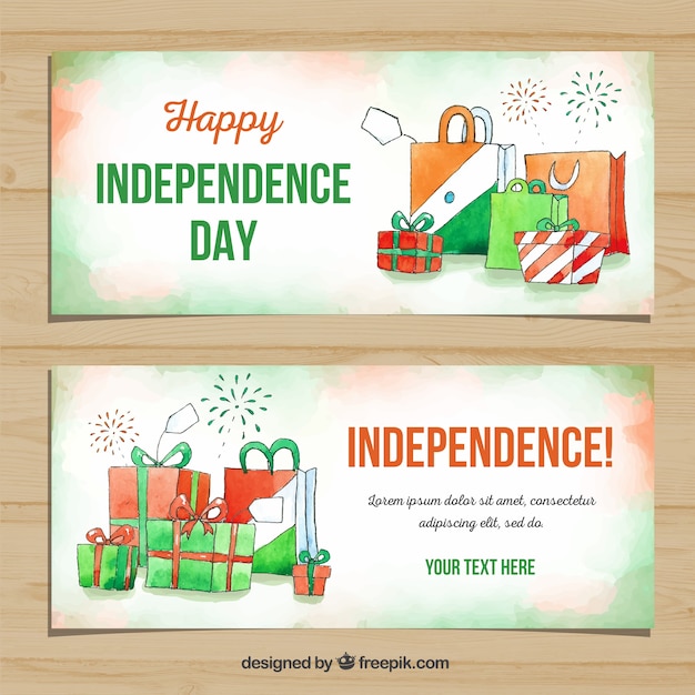 Watercolor india independence day sale banners