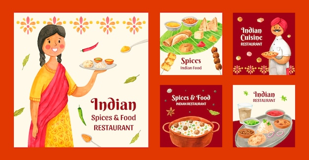 Акварельный ресторан индийской кухни в instagram пост