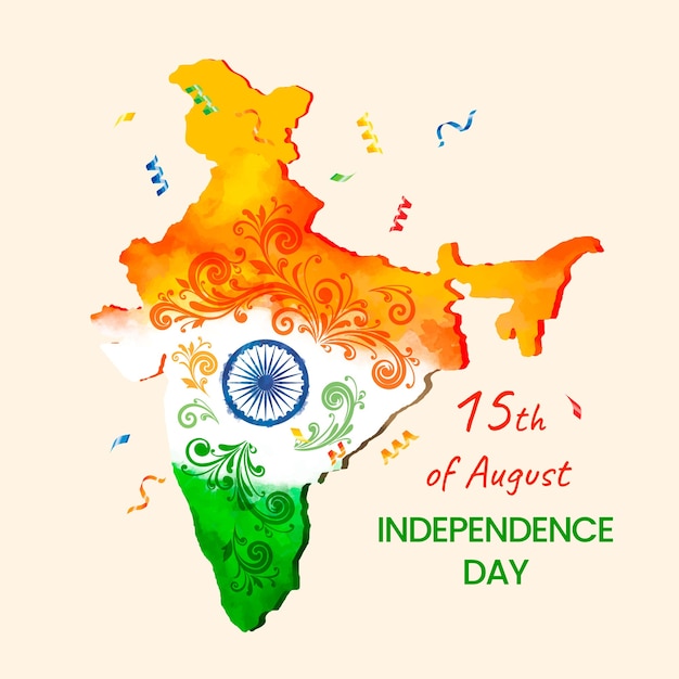 Free vector watercolor indian independence day background with map