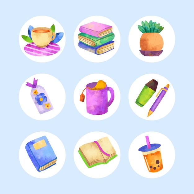 Free Vector watercolor instagram highlight illustration