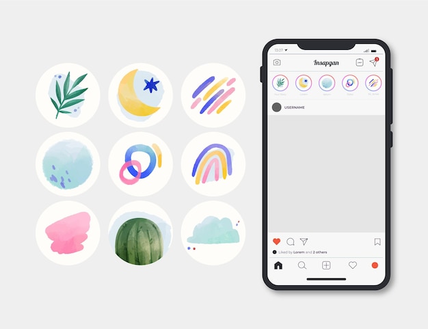 Watercolor instagram highlights collection