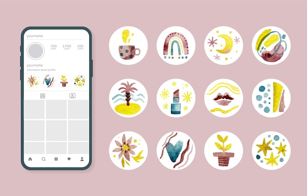 Collezione di highlight di instagram dell'acquerello