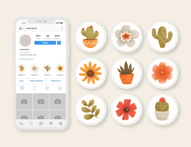 Watercolor instagram highlights set