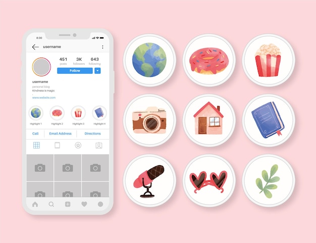 Watercolor instagram highlights set