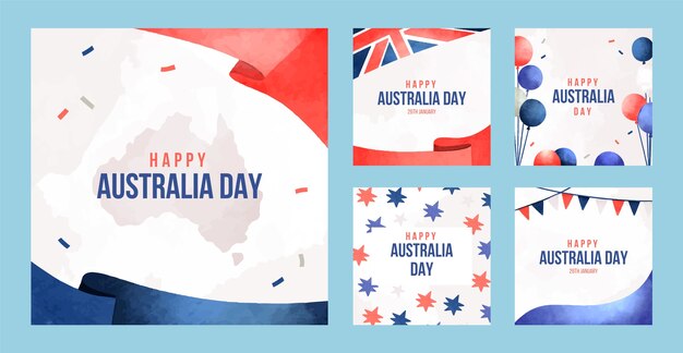 Watercolor instagram posts collection for australian national day