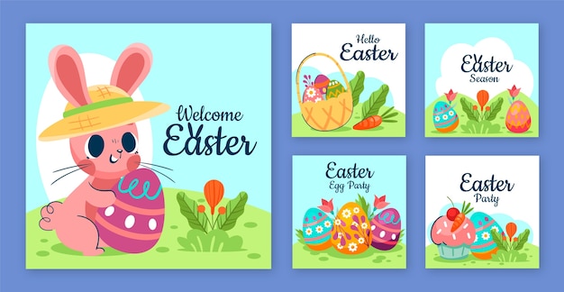 Free vector watercolor instagram posts collection for easter holiday