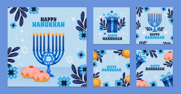 Free Vector watercolor instagram posts collection for hanukkah celebration