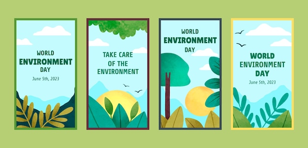 Free vector watercolor instagram stories collection for world environment day celebration
