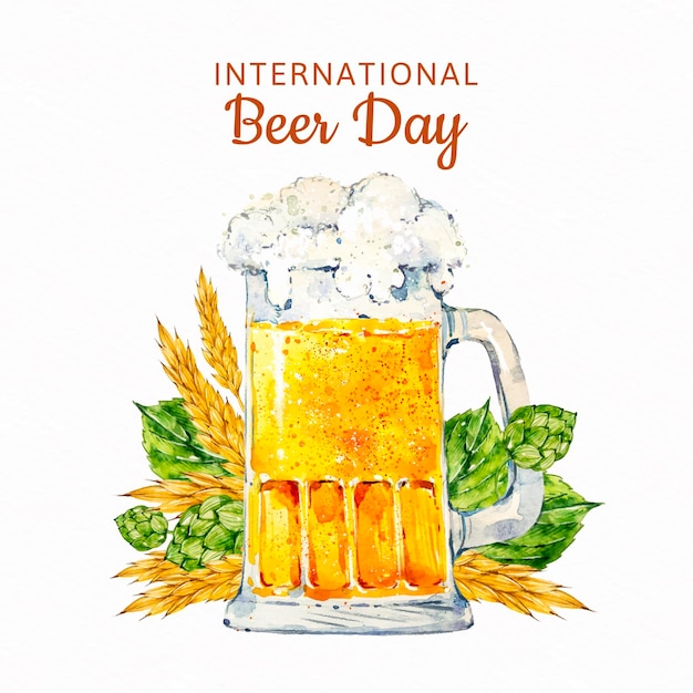 Watercolor international beer day concept