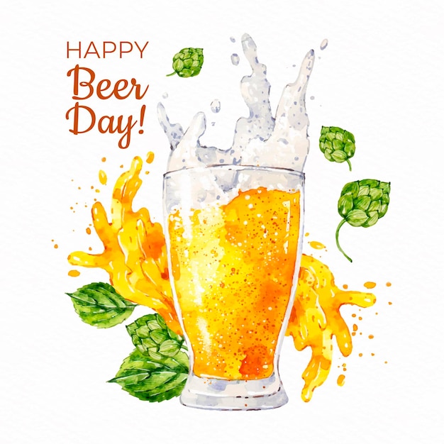 Watercolor international beer day concept