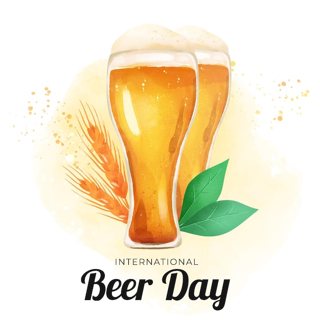 Watercolor international beer day with glasses