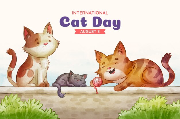 Watercolor international cat day background