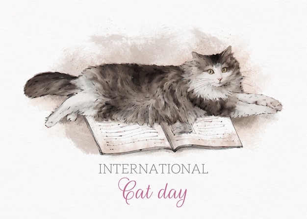 Акварель международный день кошек фон