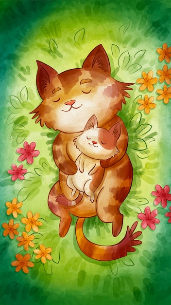 Free vector watercolor international cat day illustration