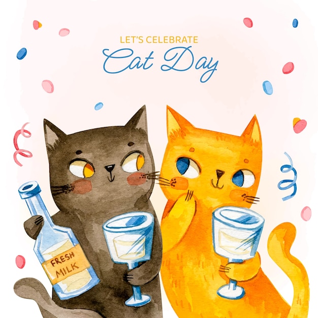 Free vector watercolor international cat day illustration