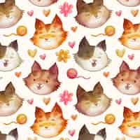 Free vector watercolor international cat day pattern