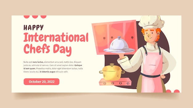 Vettore gratuito modello di banner orizzontale per la giornata internazionale degli chef dell'acquerello