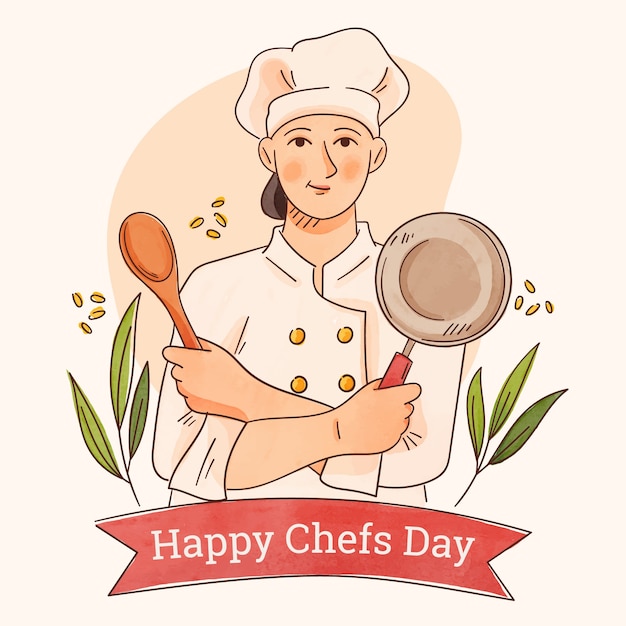 Free vector watercolor international chefs day illustration