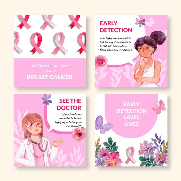 Watercolor international day against breast cancer instagram posts collection