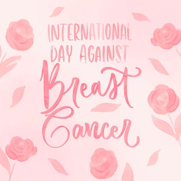 Watercolor international day against breast cancer lettering