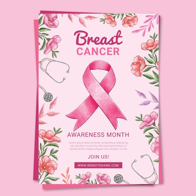 유방암 수직 전단지 템플릿에 대한 수채화 국제의 날