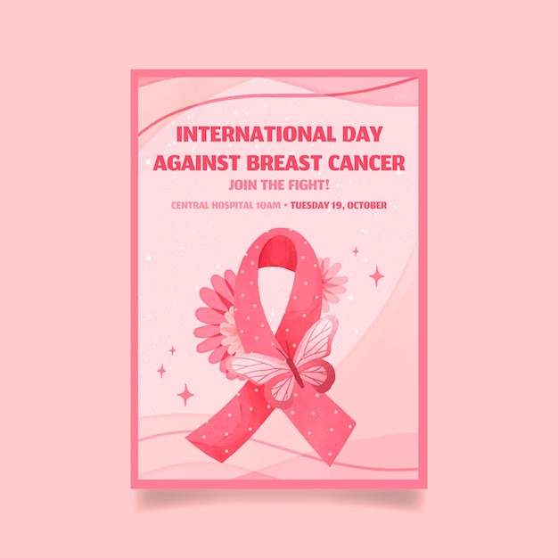 watercolor international day against breast cancer vertical flyer template