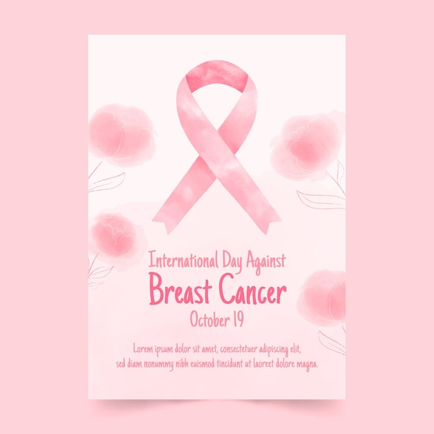 Free vector watercolor international day against breast cancer vertical flyer template