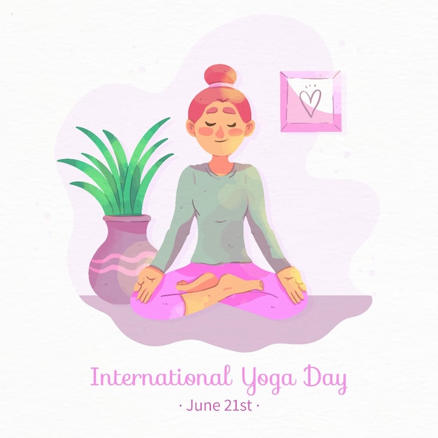 Бесплатное векторное изображение Акварель международный день йоги