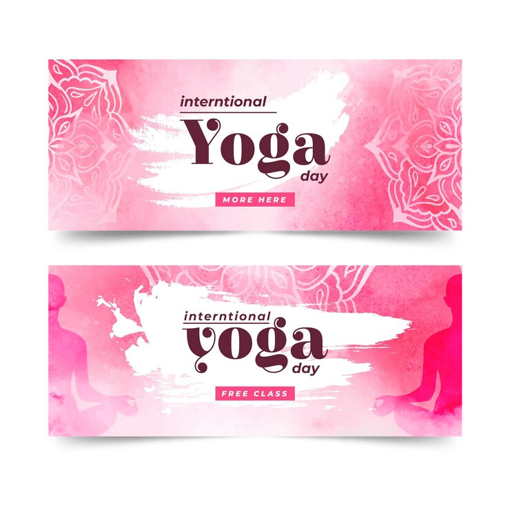 मुफ़्त वेक्टर watercolor international day of yoga banners concept