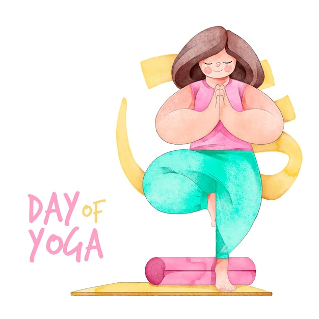 Vettore gratuito giornata internazionale dell'acquerello di yoga